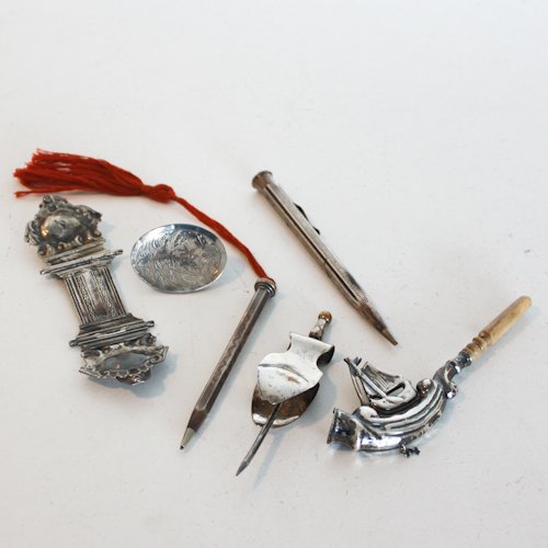 Misc. Lot of Vintage Items: Including some silver with cigarette pipe, book clasp, pens, etc.
