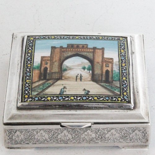 Antique English Silver & Enamel Box: 224 gram, 25 x 8 x 8 cm