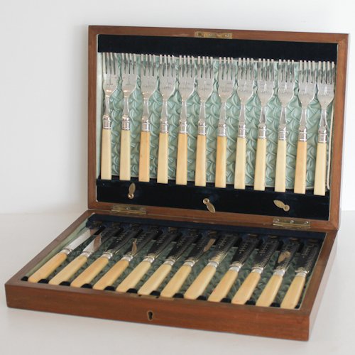 Silver and Ivory English with Silver Fish Cutlery Set: Silver and Ivory English with Silver Fish Cutlery Set