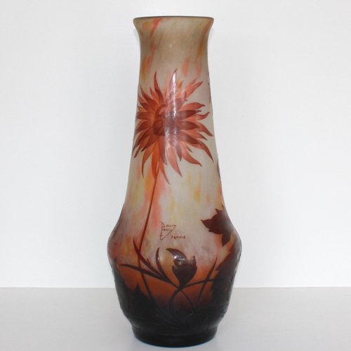 Daum Nancy Cameo Trumpet Vase: 53 x 22 x 22 cm. Good condition with no chips, cracks or restorations.