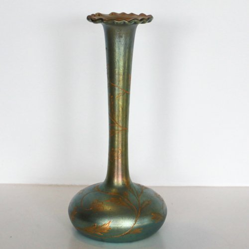 Loetz Long Stem Vase: with beautiful floral overlay 30 x 14 x 14