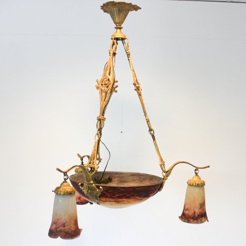 Signed Muller Freres Luneville Chandelier: 60 x 60 x 80 cm