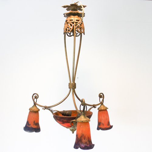 Signed Muller Freres Luneville Chandelier: 60 x 60 x 80 cm