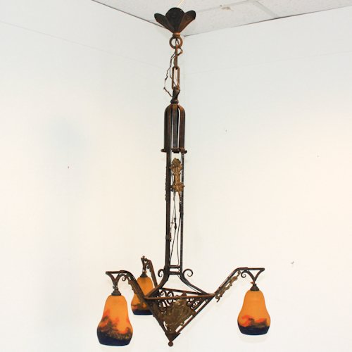 Signed Muller Freres Luneville Chandelier: 58 x 58 x 110cm