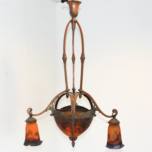 Signed Muller Freres Luneville Chandelier: 57 x 57 x 96cm