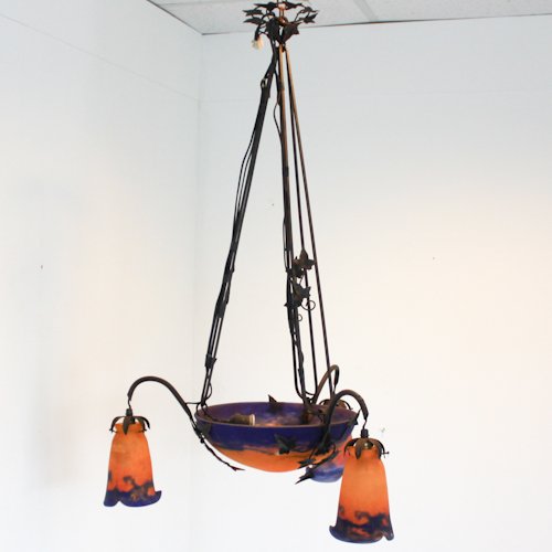 Signed Muller Freres Luneville Chandelier: 60 x 60 x 100 cm