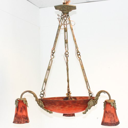 Signed Muller Freres Luneville Chandelier: 65 x 65 x 80 cm