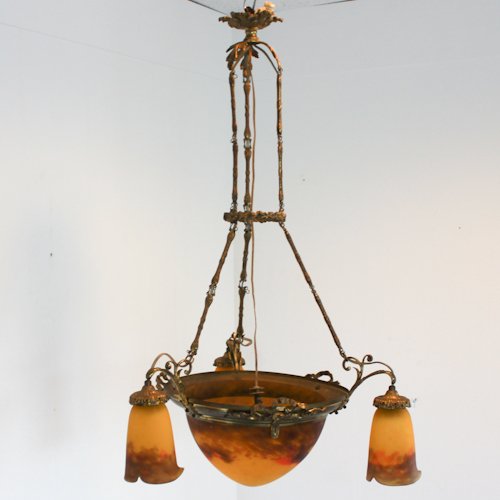 Signed Muller Freres Luneville Chandelier: 55 x 55 x 96 cm