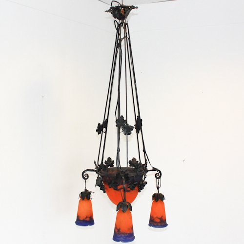 Signed Muller Freres Luneville Chandelier: 52 x 52 x 118 cm