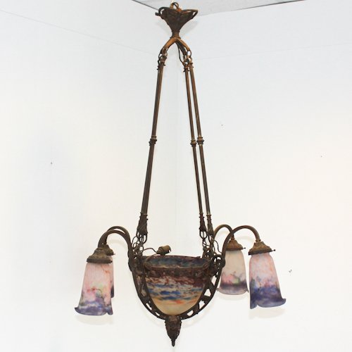 Signed Muller Freres Luneville Chandelier: 75 x 75 x 105 cm