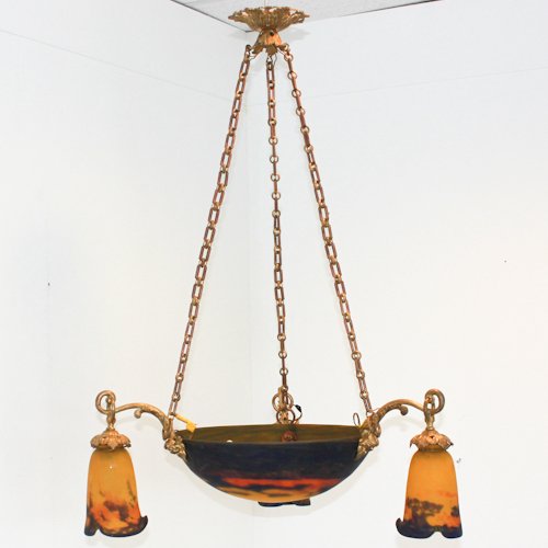 Signed Muller Freres Luneville Chandelier: 65 x 65 x 98 cm