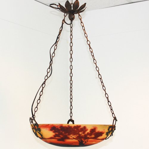 Signed Muller Freres Luneville Chandelier: 42 x 42 x 72 cm
