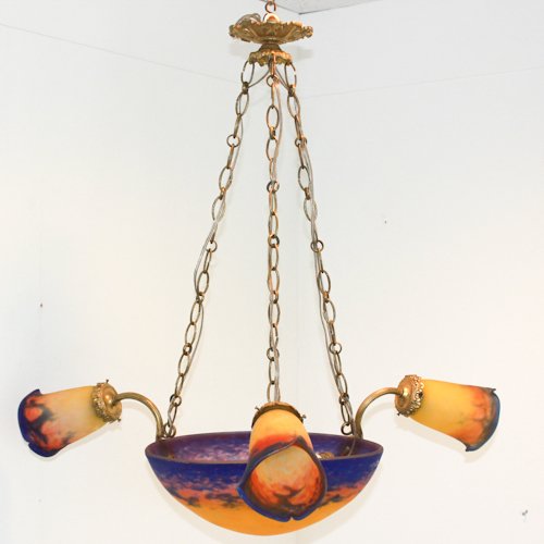 Signed Muller Freres Luneville Chandelier: 75 x 75 x 82 cm