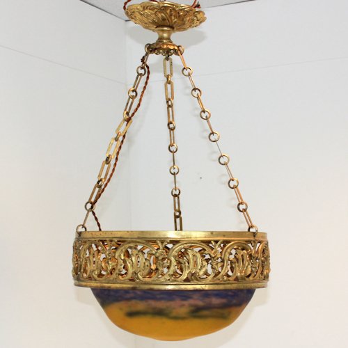 Signed Muller Freres Luneville Chandelier: 38 x 38 x 65 cm