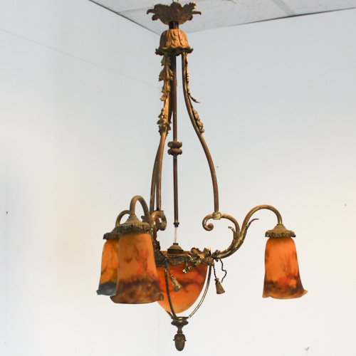 Signed Muller Freres Luneville Chandelier: 55 x 55 x 80 cm