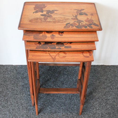 Signed Majorelle Marquetry Nesting Tables: Set of 4, 61 x 40 x 78 cm