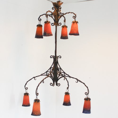 Signed Muller Freres Luneville Chandelier: 90 x 90 x 135 cm