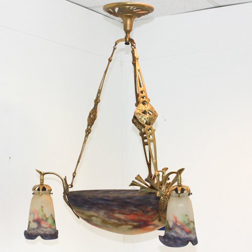 Signed Muller Freres Luneville Chandelier: 50 x 50 x 75 cm