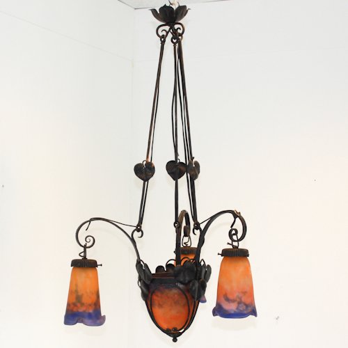 Signed Muller Freres Luneville Chandelier: 52 x 52 x 85 cm