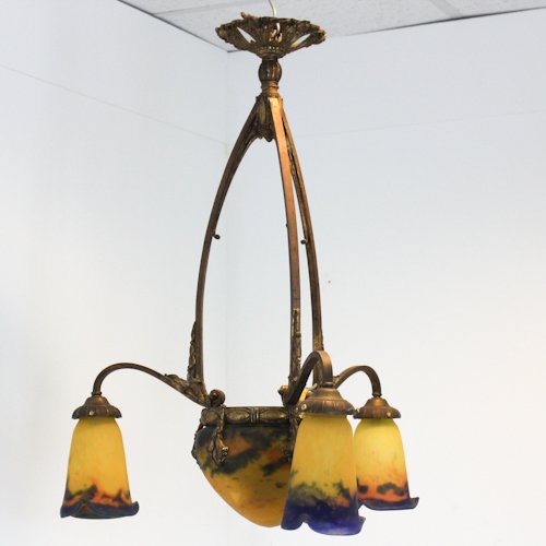 Signed Muller Freres Luneville Chandelier: 56 x 56 x 70 cm