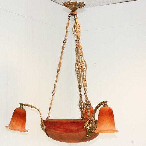 Signed Daum Nancy Art Nouveau Chandelier: 68 x 68 x 86 cm