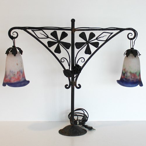 Signed Muller Freres Luneville Table Lamp: 58 x 50 cm