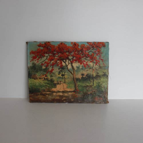 Signed Oil on Canvas Indonesian Landscape: 35 x 27 cm