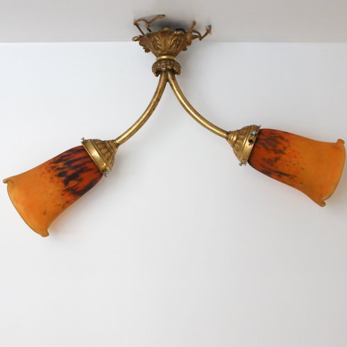 Signed Muller Freres Art Nouveau Wall Sconce: globes signed Muller Freres, 50 x 35 x 10 cm