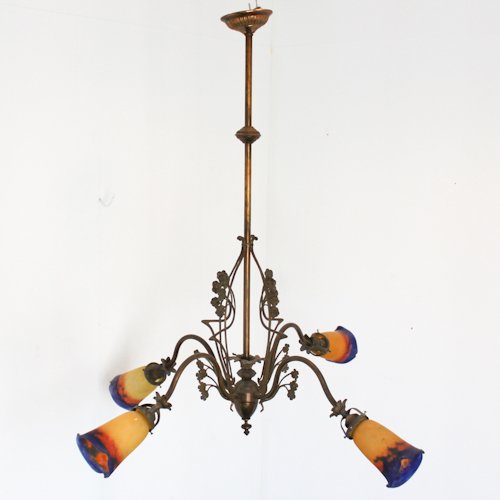 Art Nouveau Signed Muller Freres Chandelier: globes signed Muller Freres, 100 x 95 x 95 cm