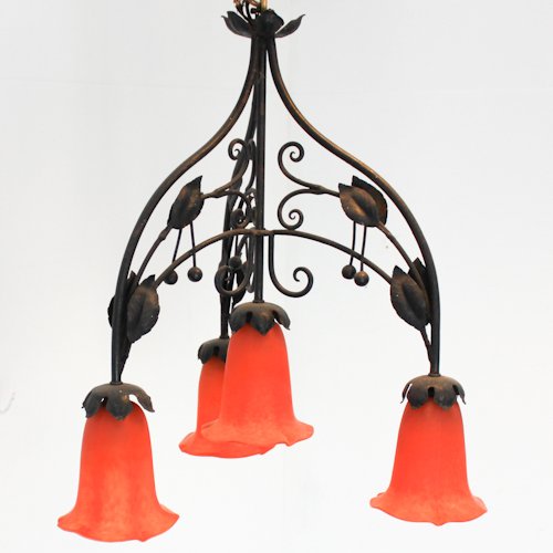 Art Nouveau Signed Daum Nancy Chandelier: globes signed Daum Nancy, 65 x 50 x 50 cm