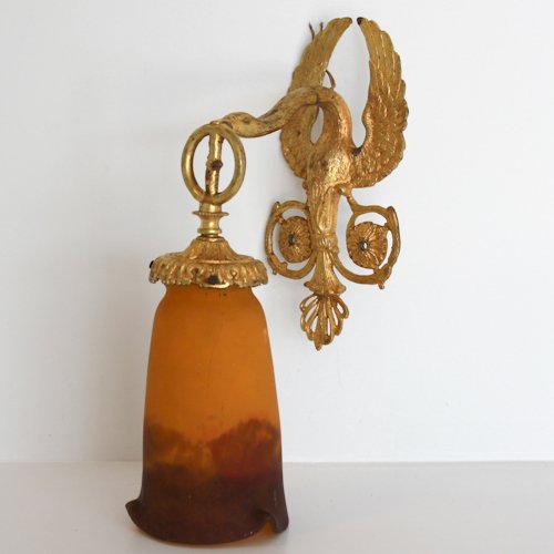 Art Nouveau Signed Muller Freres Wall Sconce: globe signed Muller Freres, 33 x 10 x 10 cm