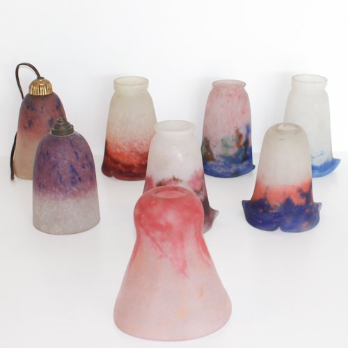 Lot of 8 Art Nouveau Globes: including 1 signed Schneider, 5 signed Muller Freres Luneville, and 1 Daum Nancy