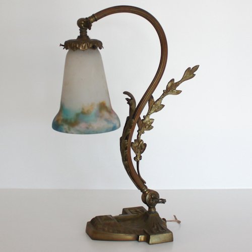 Art Nouveau Signed Muller Freres Table Lamp: globe signed Muller Freres, 42 x 25 x 16 cm