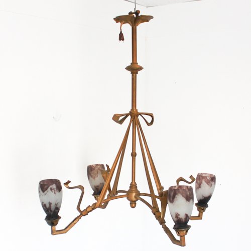 Art Nouveau Signed Daum Nancy Chandelier: globes signed Daum Nancy, 90 x 70 x 70 cm