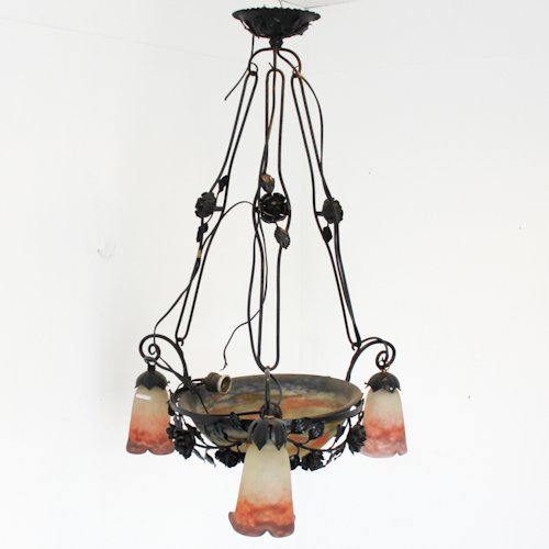 Art Nouveau Signed Muller Freres Chandelier: globes signed Muller Freres, 90 x 60 x 60 cm