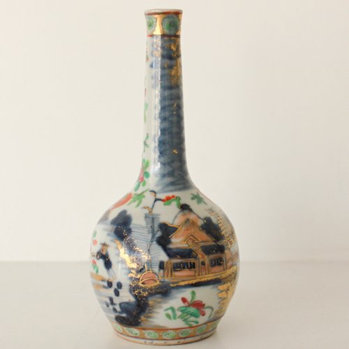 18th Century China Porcelain Pipe Vase: beautifully fully decorated, 17 x 8 x 8 cm