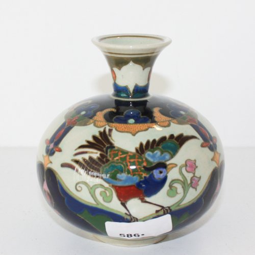 Amphora Holland Vase: Beautifully decorated with birds and flowers, marked Amphora Holland, 12 x 12 x 13 cm