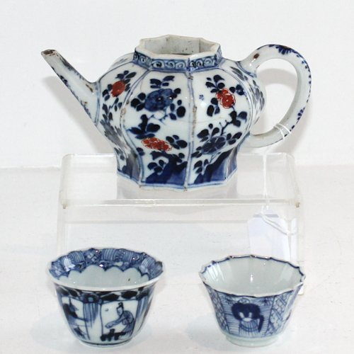 Lot of Asiatic Porcelain: Consisting of teapot and 2 cups, teapot measures 7 cm tall