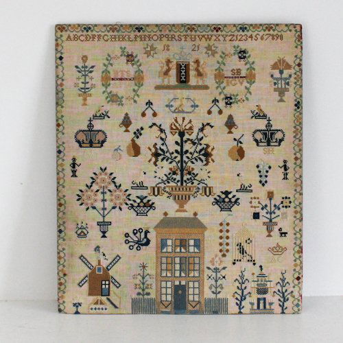 Antique Dutch Needlepoint Sampler dated 1821: 37 x 23 cm