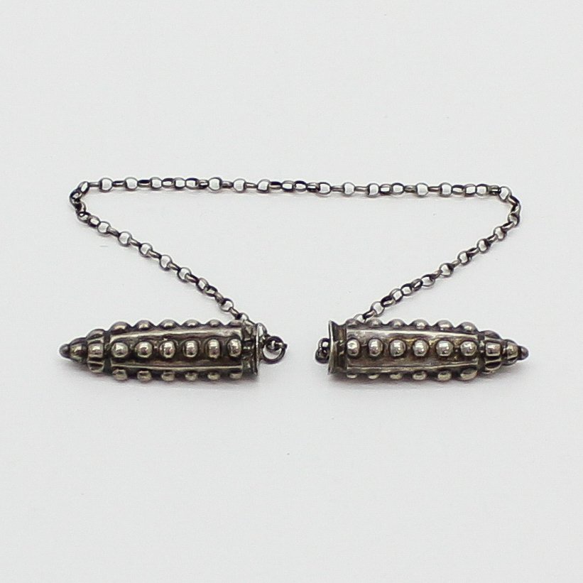 Dutch Silver Knitting Needle Covers 19th Century Chain (1 of 2)