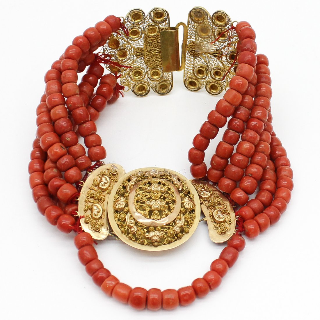 A Rare 6 Strand Double Locker 19th Century Red Coral (1 of 5)