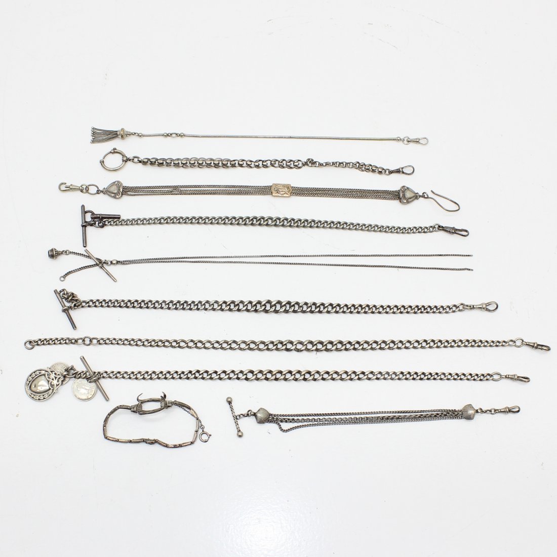 Lot of 10 Silver Watch Chains (1 of 1)