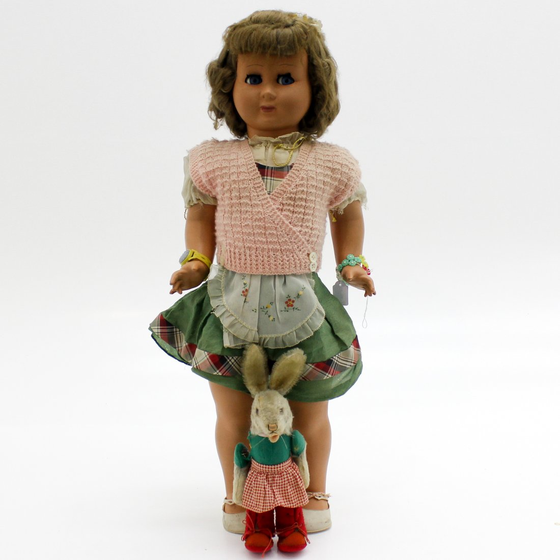 Vintage Ratti Doll and Stuffed Bunny (1 of 1)