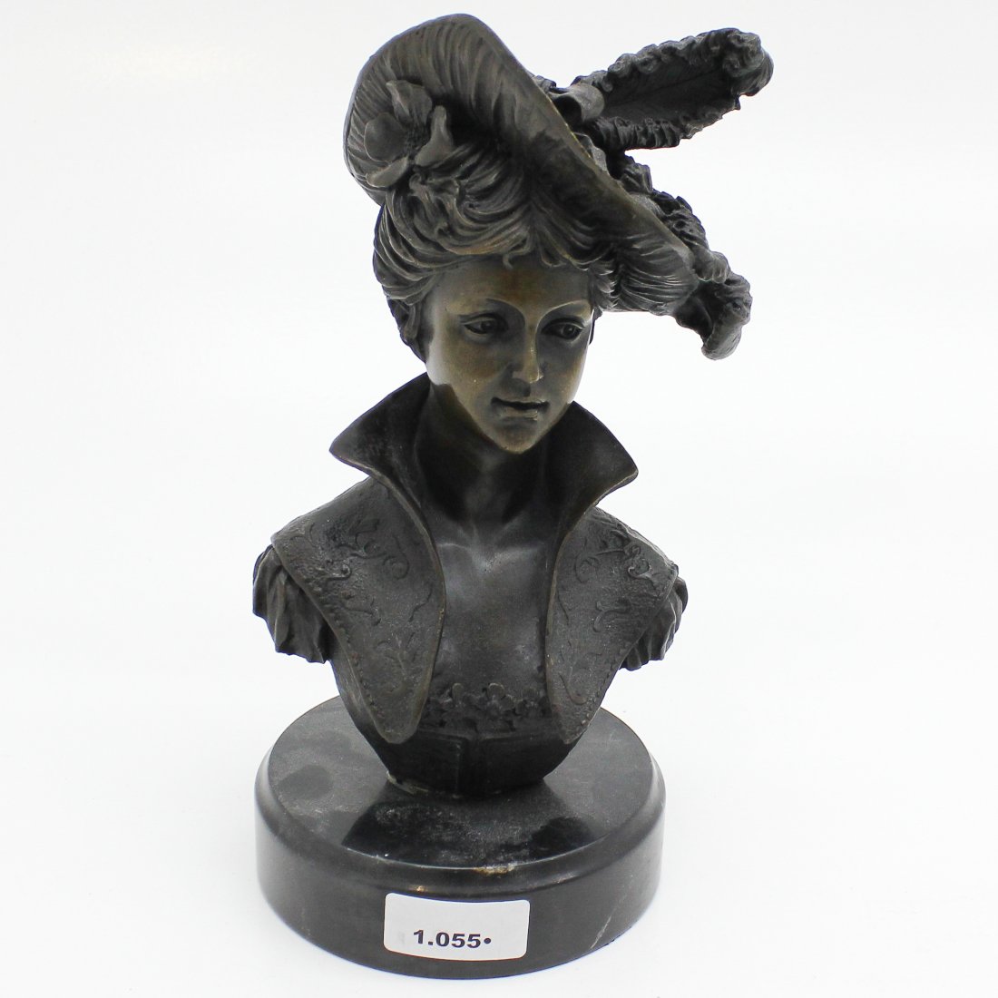 Bronze Bust Depicting Lady with Feathered Hat (1 of 5)