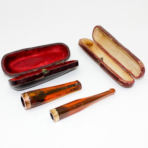 LOT OF 2 AMBER AND GOLD CIGARETTE HOLDERS (1 of 1)