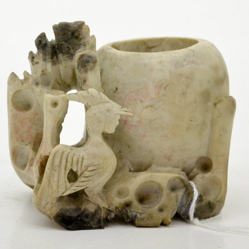 CARVED SOAPSTONE VASE: 9 X 6 X 6 cm.