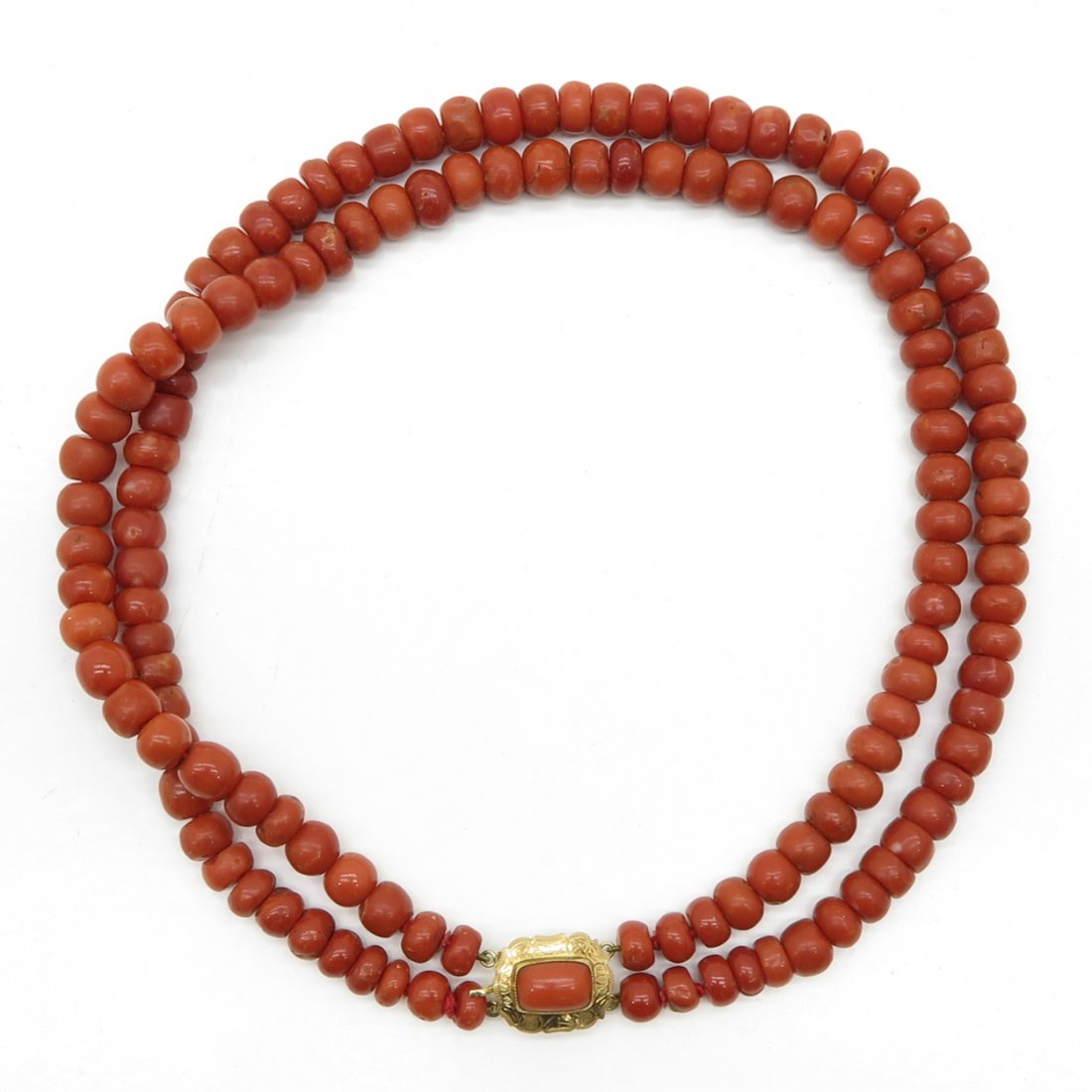 19th Century 2 Strand Red Coral Necklace on 14KG Clasp (1 of 3)