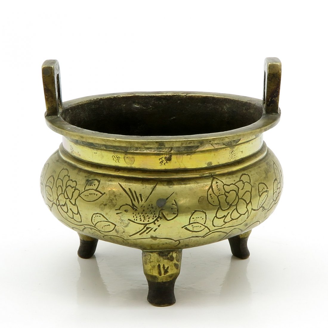 Bronze Incense Burner: Decor of birds, 11 x 12 x 12 cm.