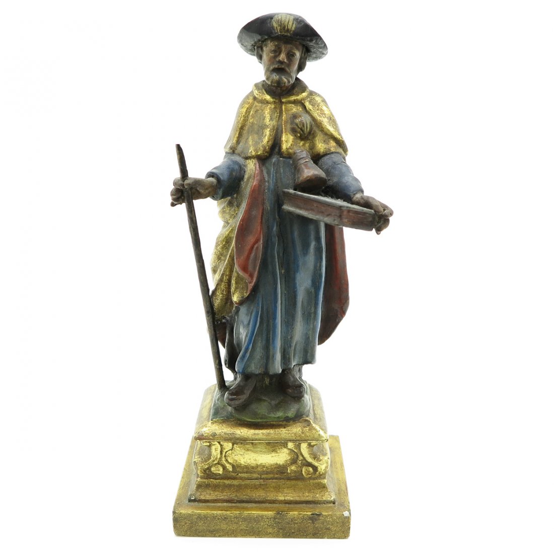19th Century Wood Sculpture of Jacob: 33 cm tall, top of staff is broken.
