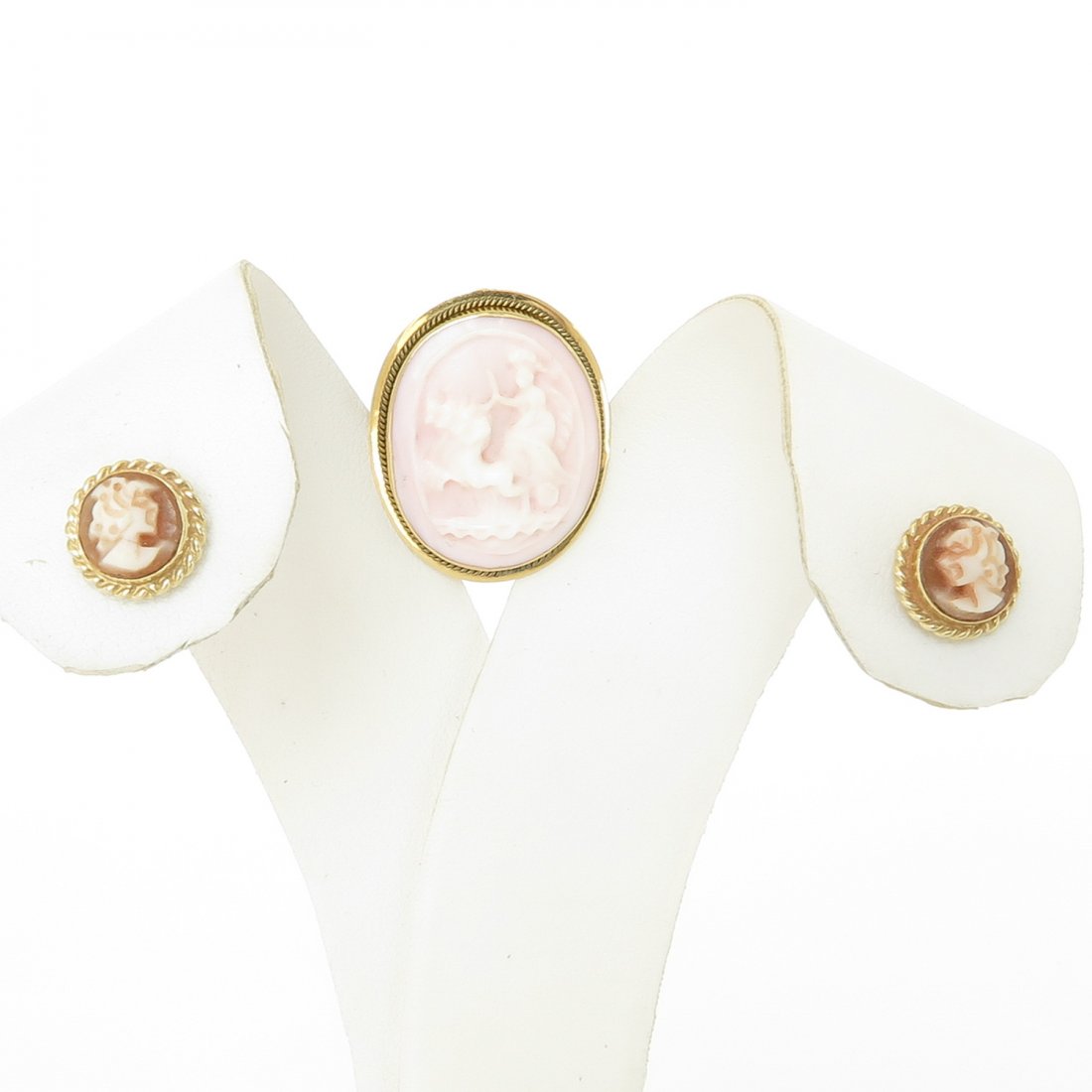 14KG Pink Cameo Brooch and Earrings (1 of 2)